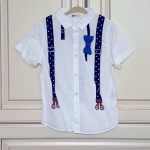 H&M Little Boy Printed Suspenders shirt Size 3-4